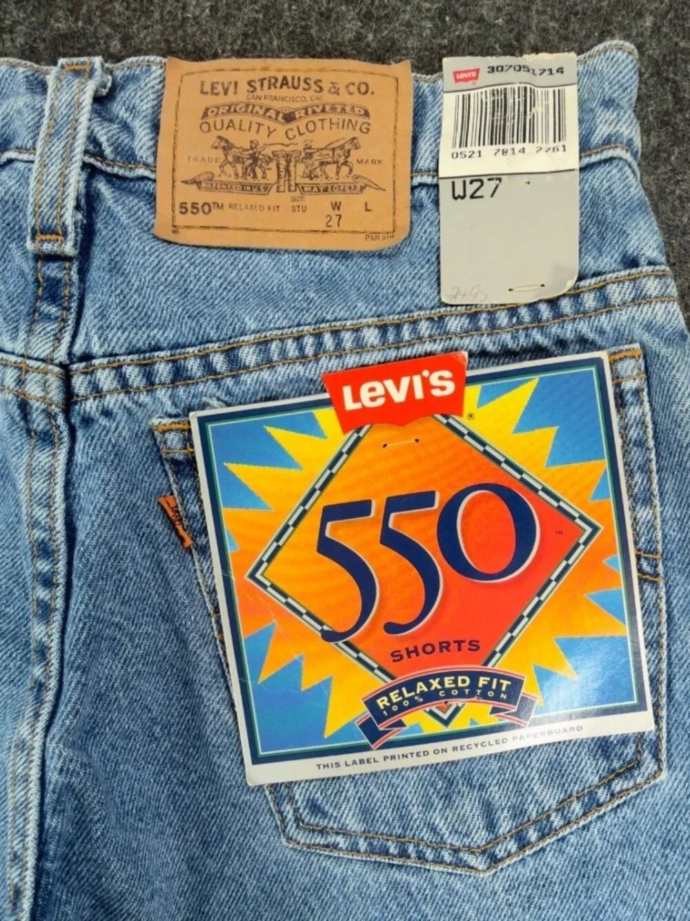 Levi's 550 Vintage 90s Blue Cotton Shorts W27 Relaxed Orange Tab NOS